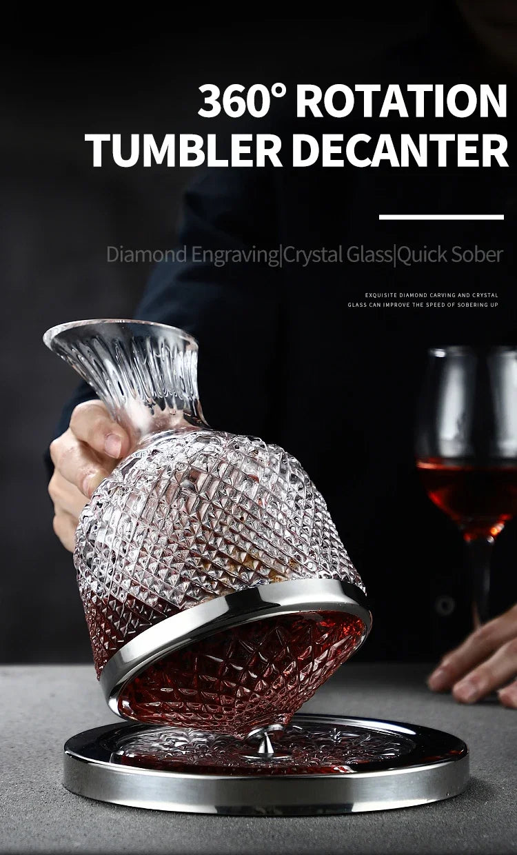 Wine Tumbler Decanter Aerator - Crystal Glass - 1.5 Liters - 360 Degrees Rotation