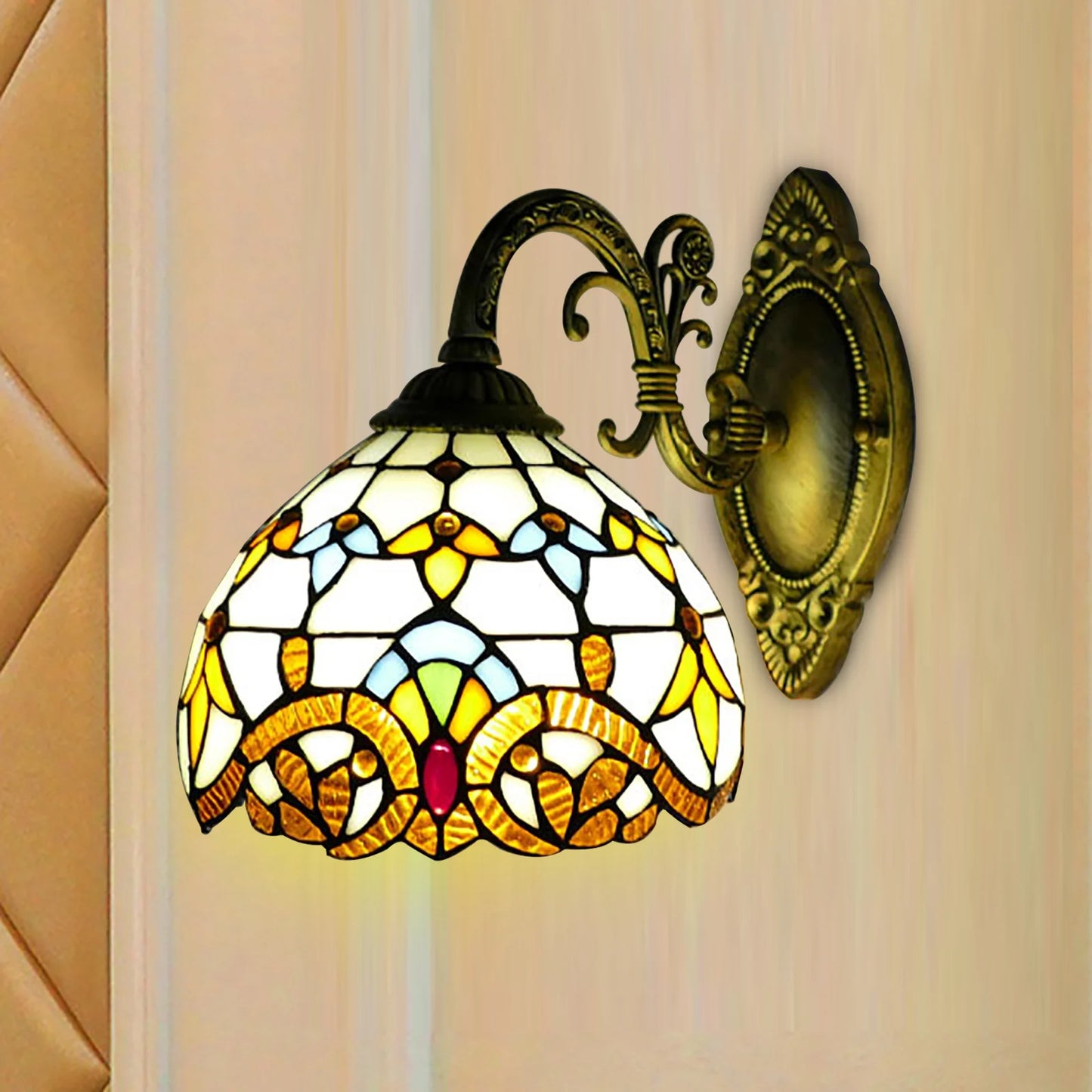 Wall Sconce - Painted Stained Glass Shade - Wall Mount Lighting Fixture