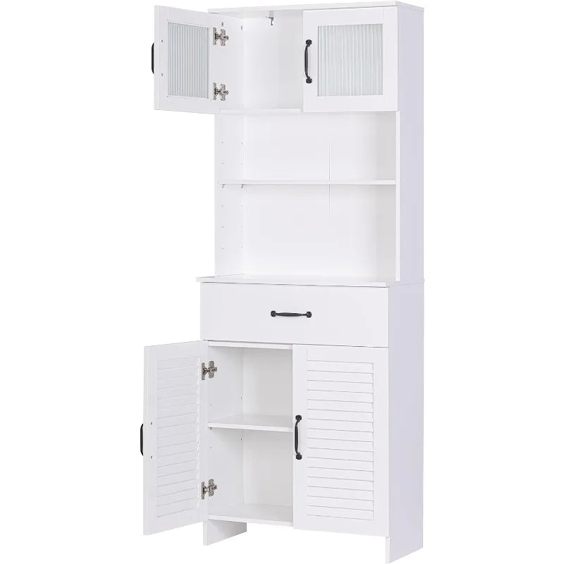 Bathroom Storage Tower - Wood Cabinet - Louver Doors, Glass Doors