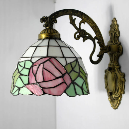 Tiffany Stained Glass Wall Sconce - Retro Rose Lampshade