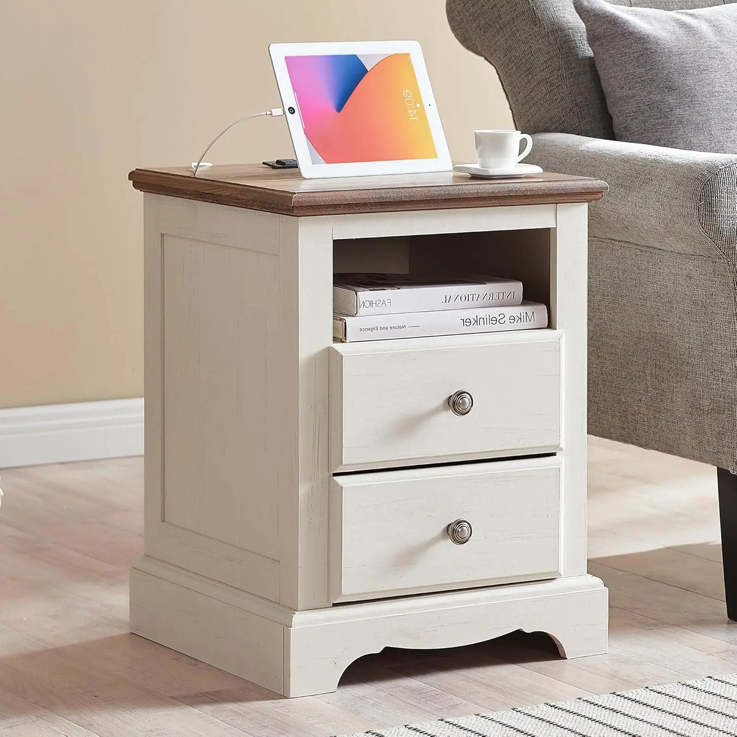 Nightstand - End Table - Bedside Table - USB Ports, Charging Station