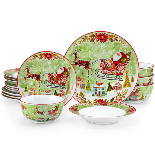 Christmas Dinnerware Sets *16Pcs, *32Pcs - Santa Claus, Elk - Ceramic