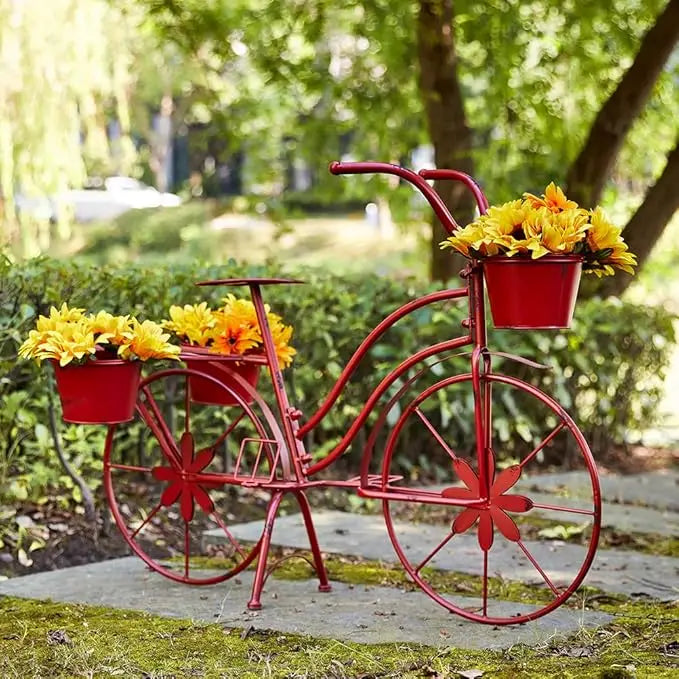 Plant Stand - Red Metal Bicycle - Indoor/Outdoor - Glitzhome - Patio & Garden Collection