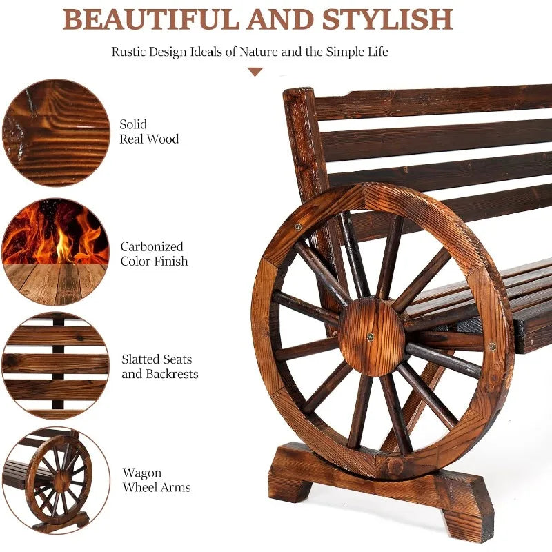 Wagon Wheel Wooden Bench