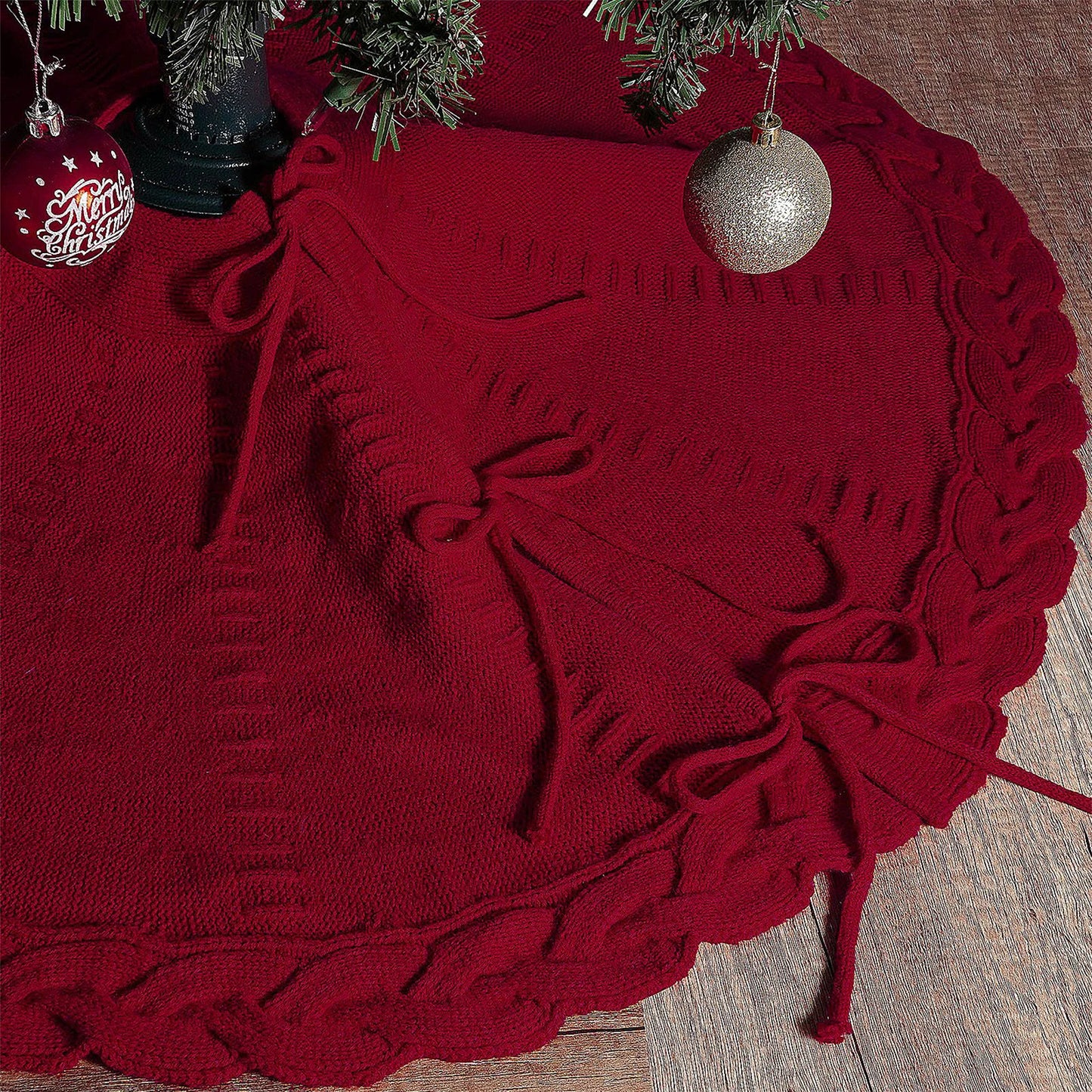 Christmas Tree Skirt - Cable Knit w/Ties - Seasonal Home Decor