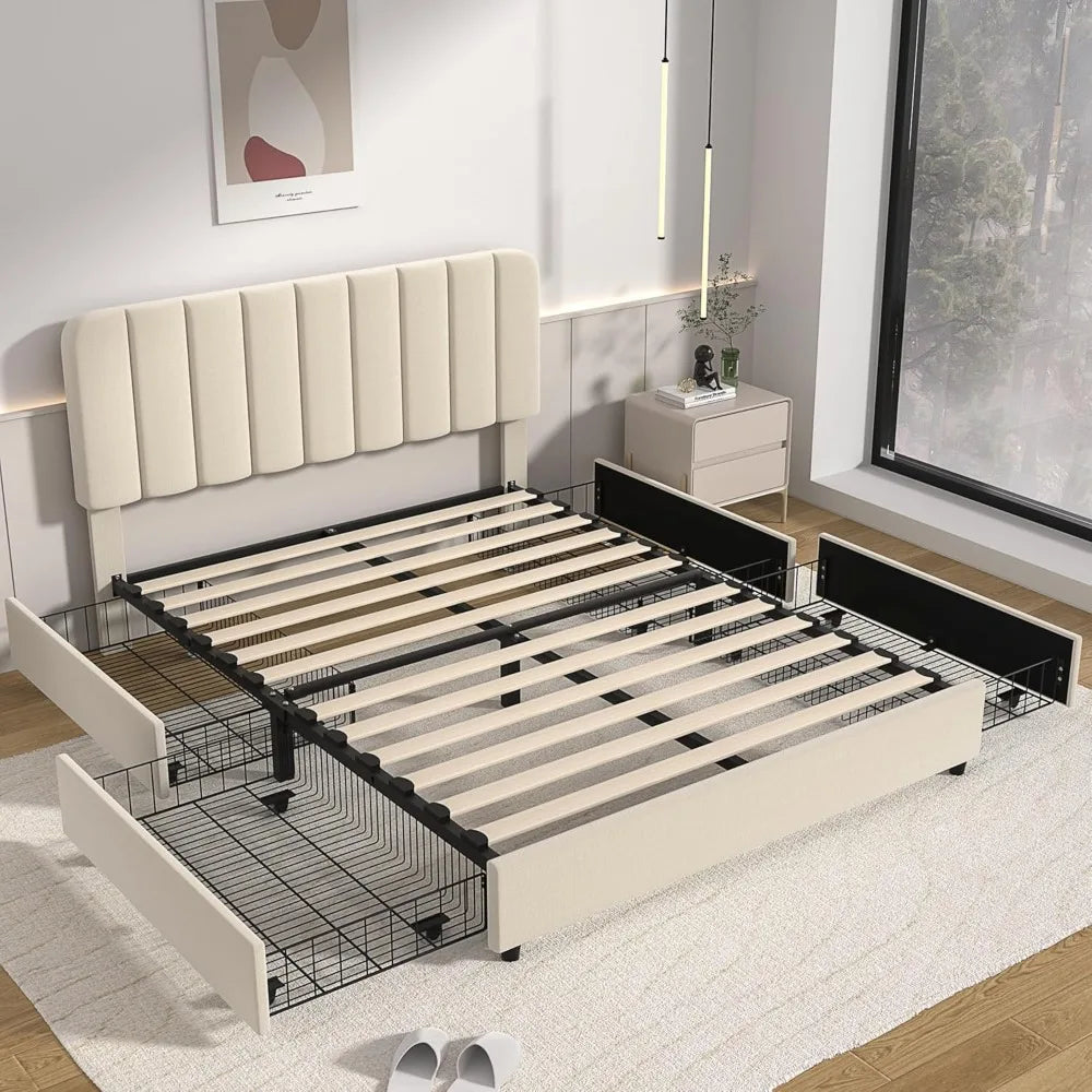 Platform Bed Frame w/Storage - Full/Queen - Velvet Upholstery - Assorted Colors