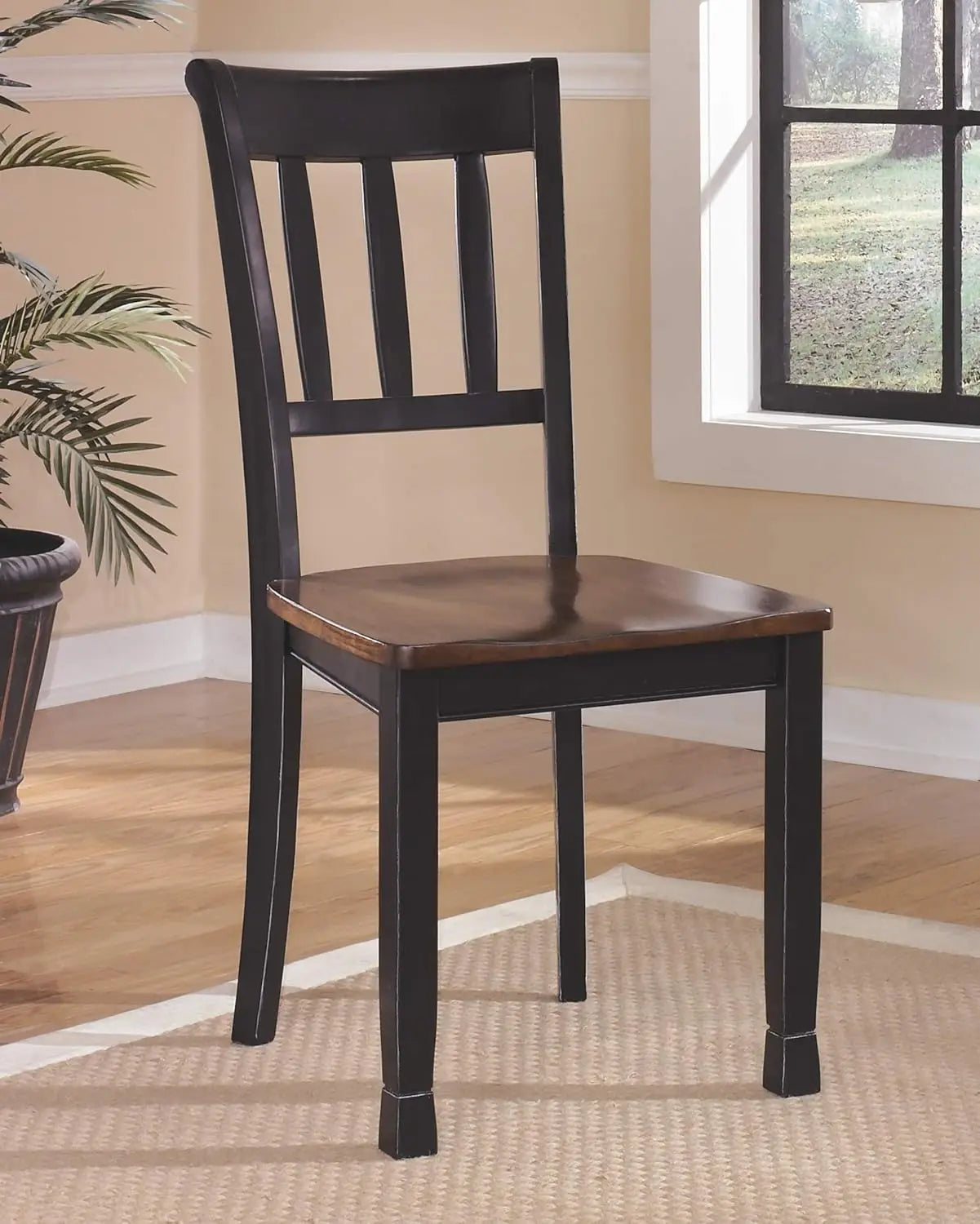 Owingsville Modern Farmhouse Dining Room Side Chair, Set of 2, Black and Brown / Brown & Off-White