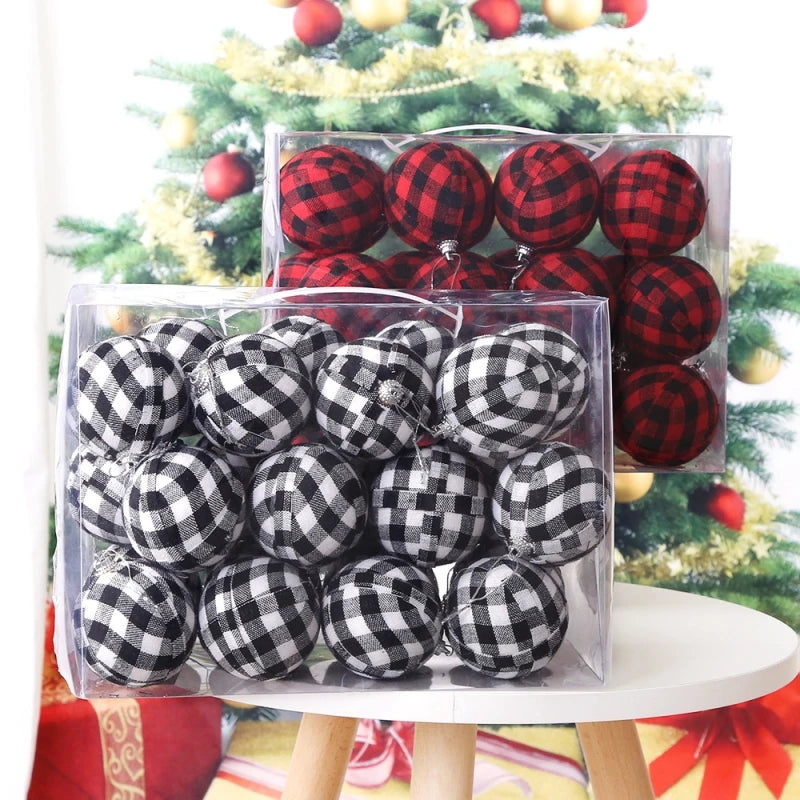 Christmas Tree Ornaments - Buffalo Plaid Design - 24 Pcs