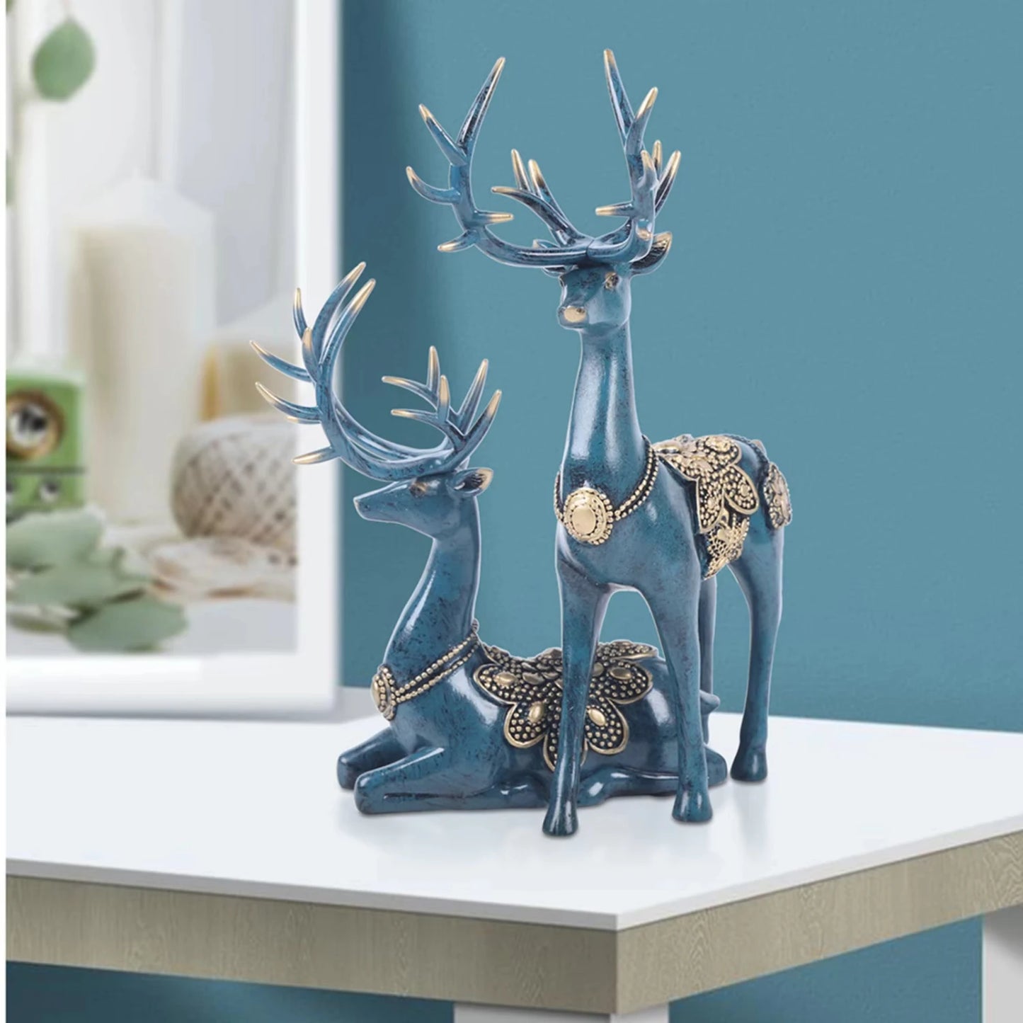 Christmas Reindeer - Holiday Decorations - Resin Figurines Blue