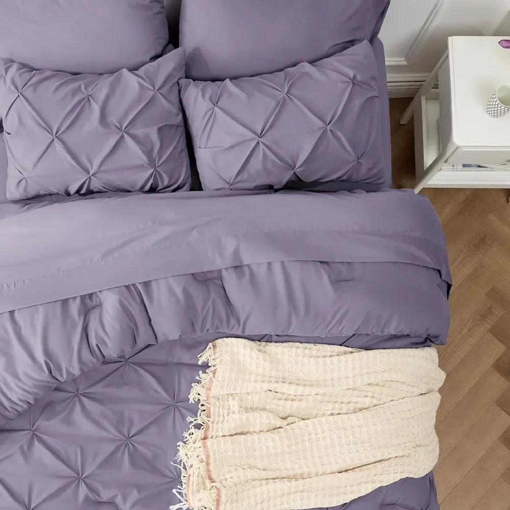 Comforter Bedding Set *7Pcs - Bedsure Pintucked, Purple  - Cal King