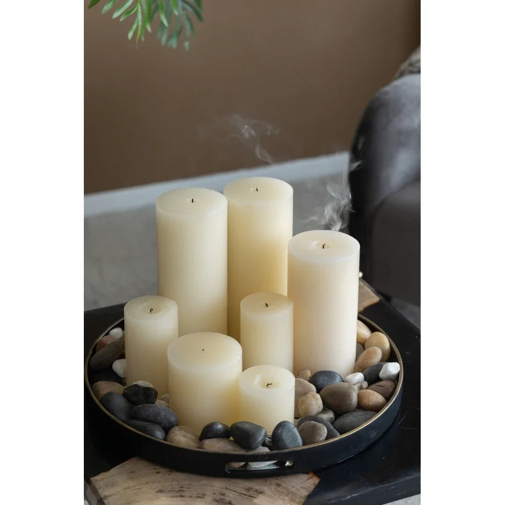 Pillar Candle Set *2Pcs - Smokeless & Odorless - White & Ivory 4x6"