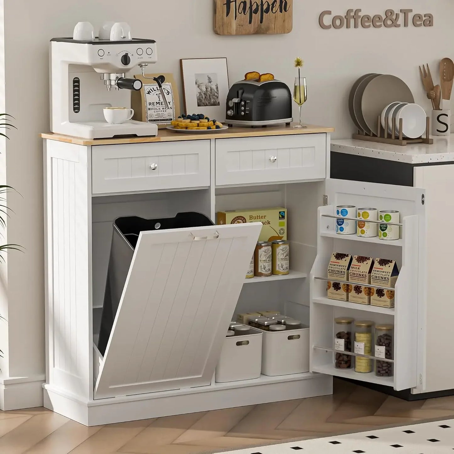 Kitchen Cabinet Pantry - Tilt Open Bin - Cabinet & Drawers - Freestanding