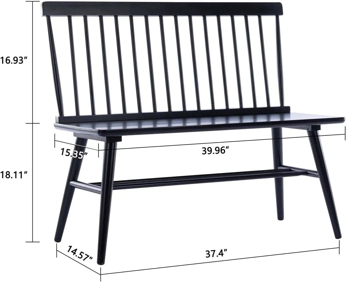 Wood Windsor Spindle Black Bench ~ Duhome Brand