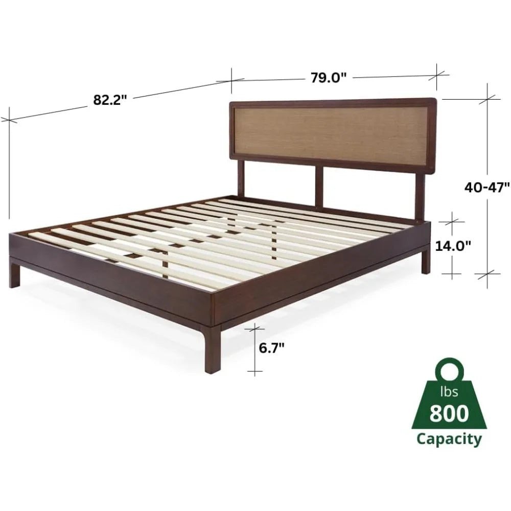 Queen Size Bed Frame - Wicker Headboard