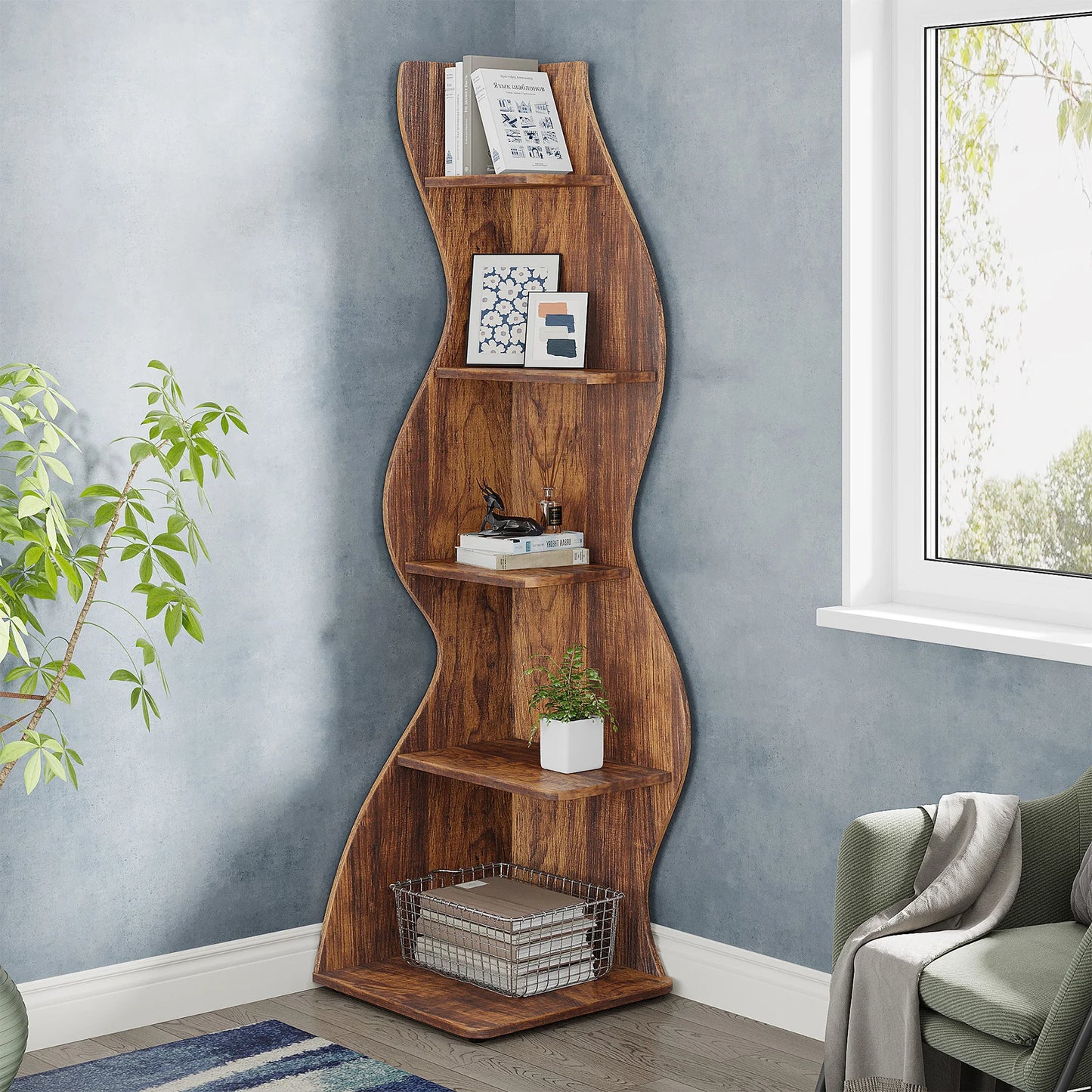 Corner BookShelf - Five Tier - Unique Decor - Tribesigns Brand