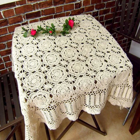 Crochet Table Cloth - Placemat - Handmade -  Beige & White