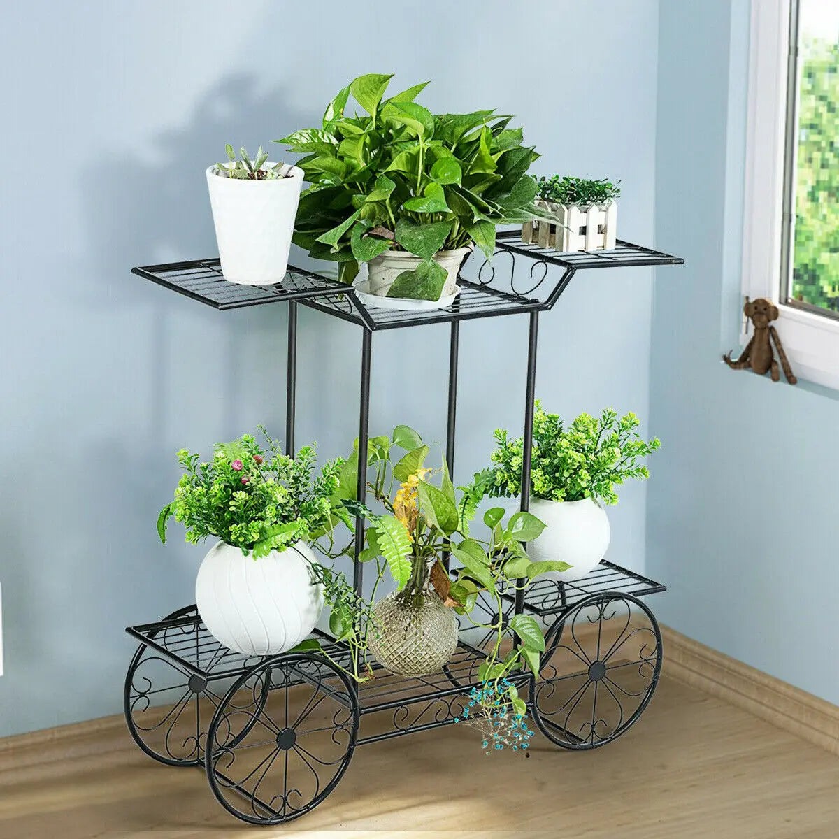 Wrought Iron Plant Stand, Garden Cart, Flower Cart