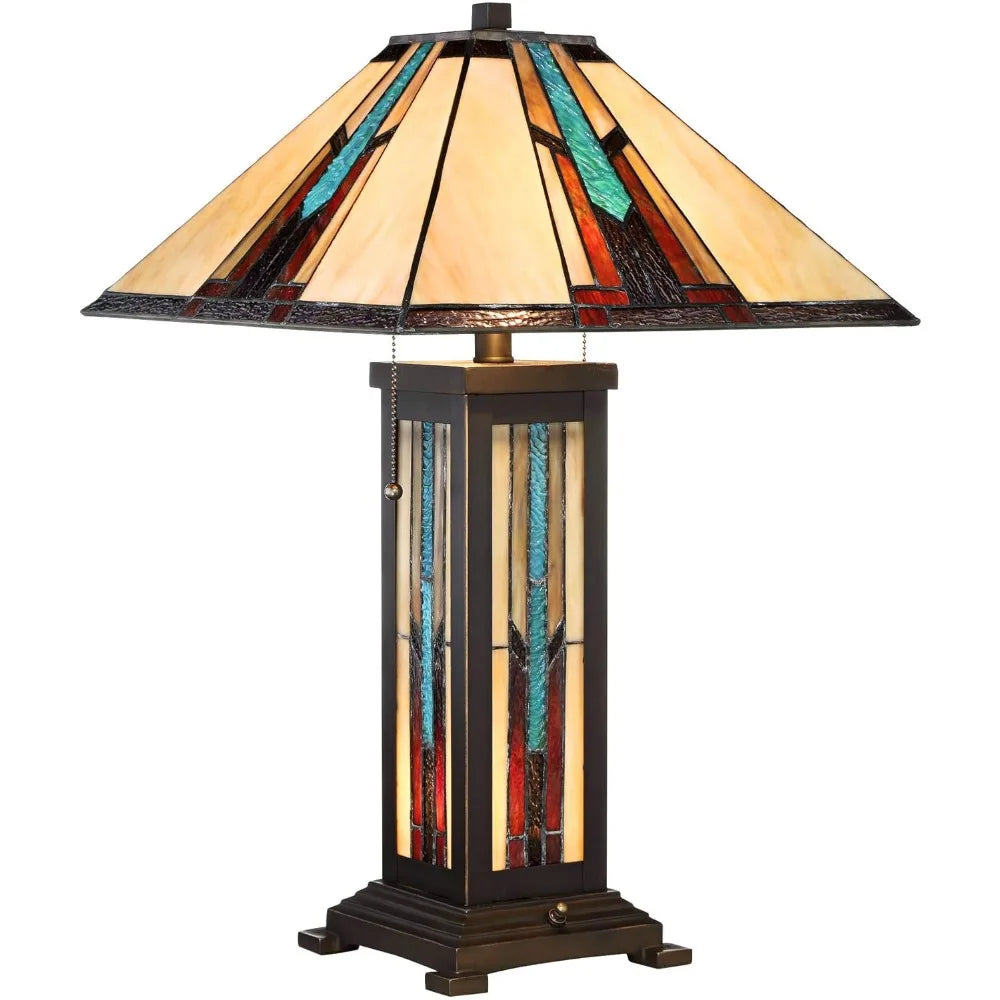 Table Lamp - Mission Tiffany Stained Glass Lamp - Ranier Bronze