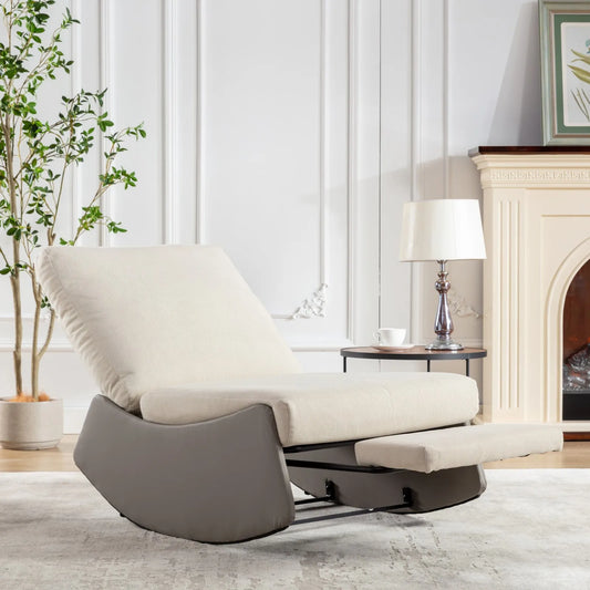 Rocker Recliner - Footrest - Corduroy Upholstery - Minimalistic Modern