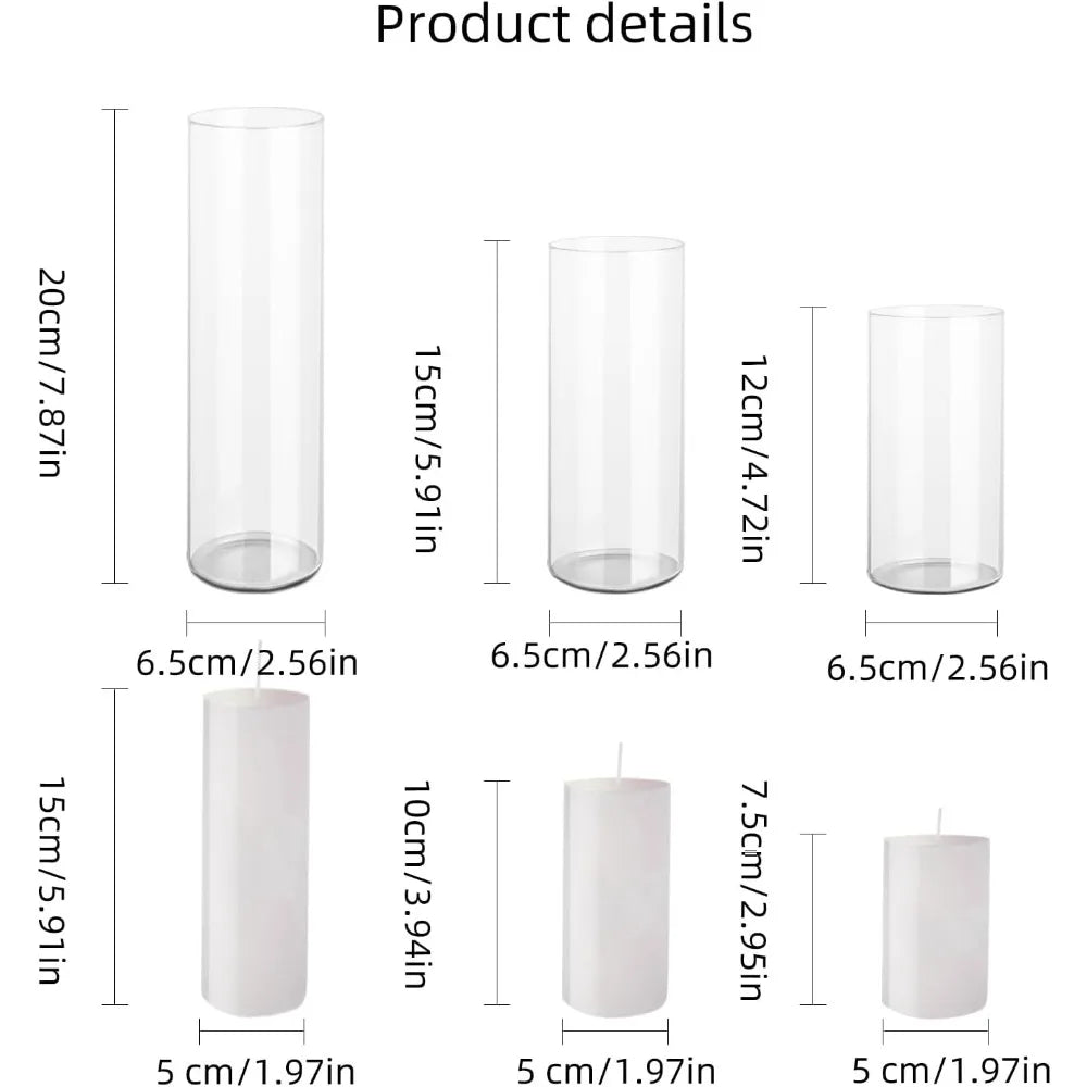 White Pillar Candle Set *12Pcs - Hurricane Glass Candle Holders