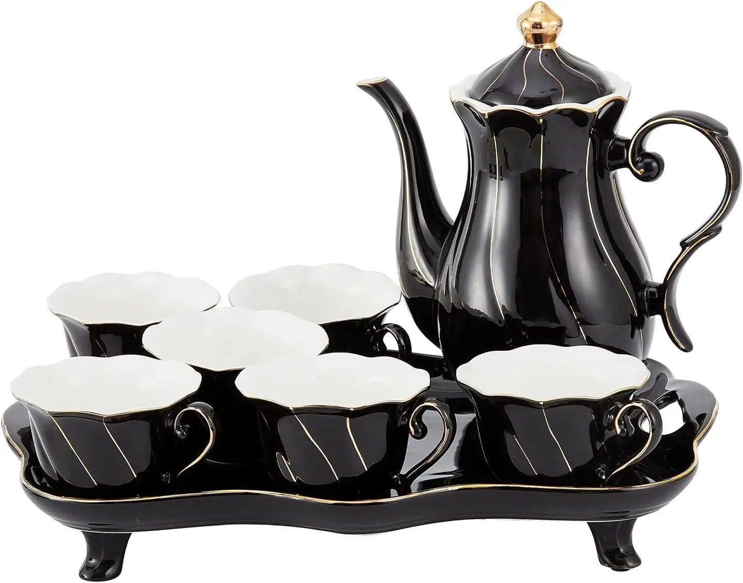 Coffee & Tea Carafe Set *14Pcs - Gold Trim Cups - Spoons Included