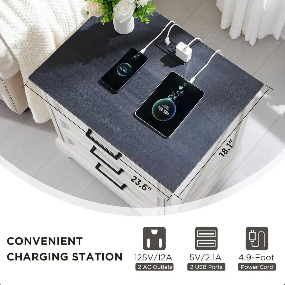 Nightstand - Bedside Table  - Charging Station - Farmhouse - Modern Morocco