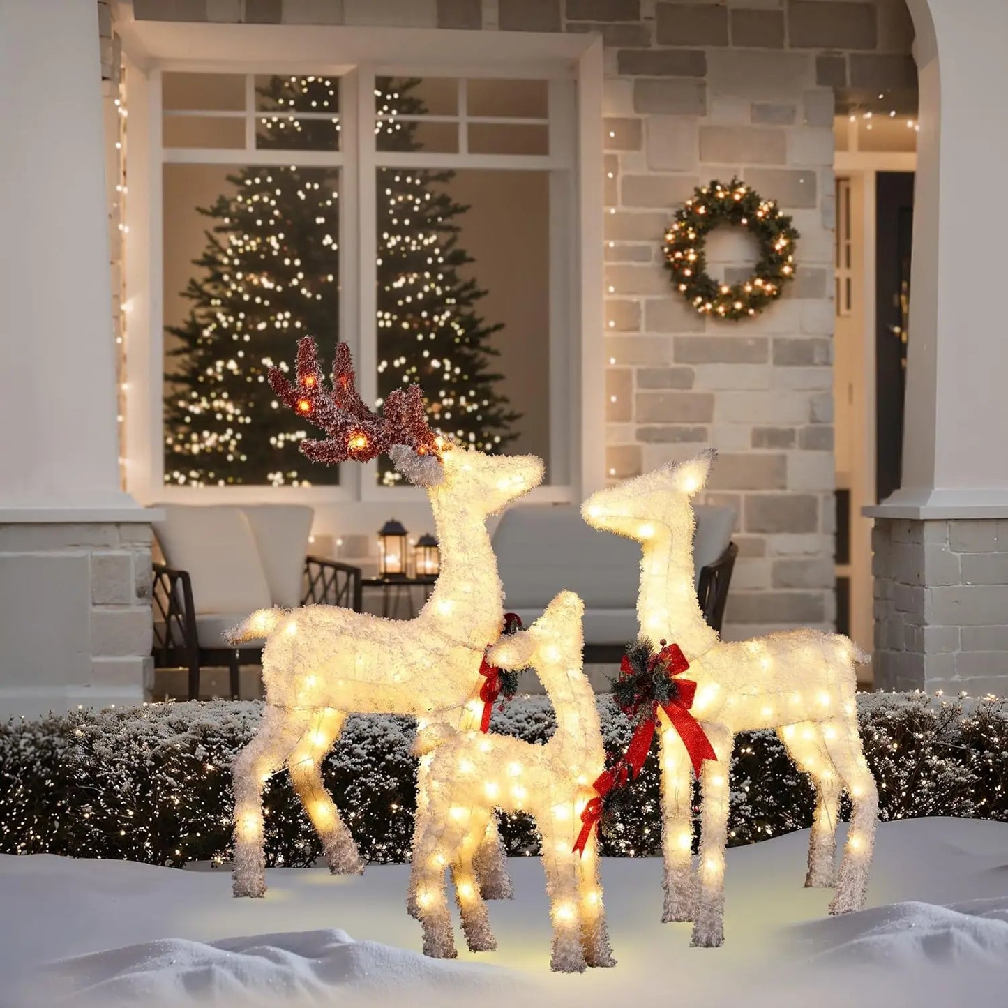 Christmas Reindeer Set *3Pcs - Pre-Lit - Outdoor Christmas Decorations