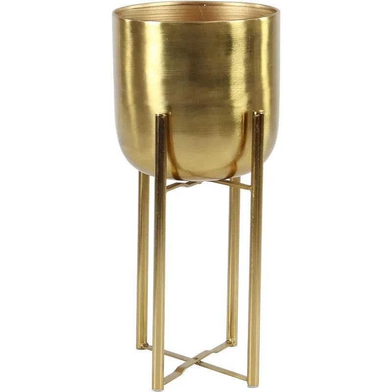 Metal Plant Stands & Pots - Indoor Outdoor - Gold Finish - 19" & 22" Height