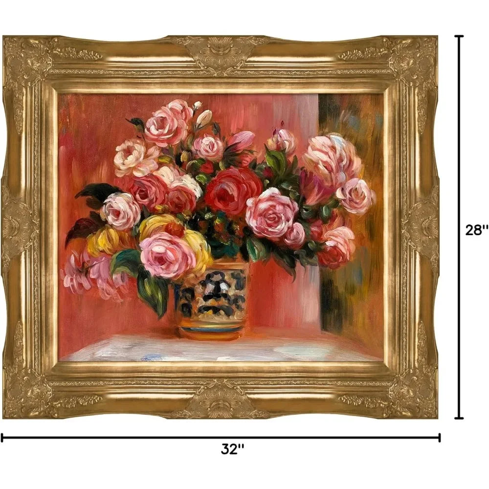 Renoir Oil Painting - Victorian Frame -  La Pastiche Roses in a Vase, 1914