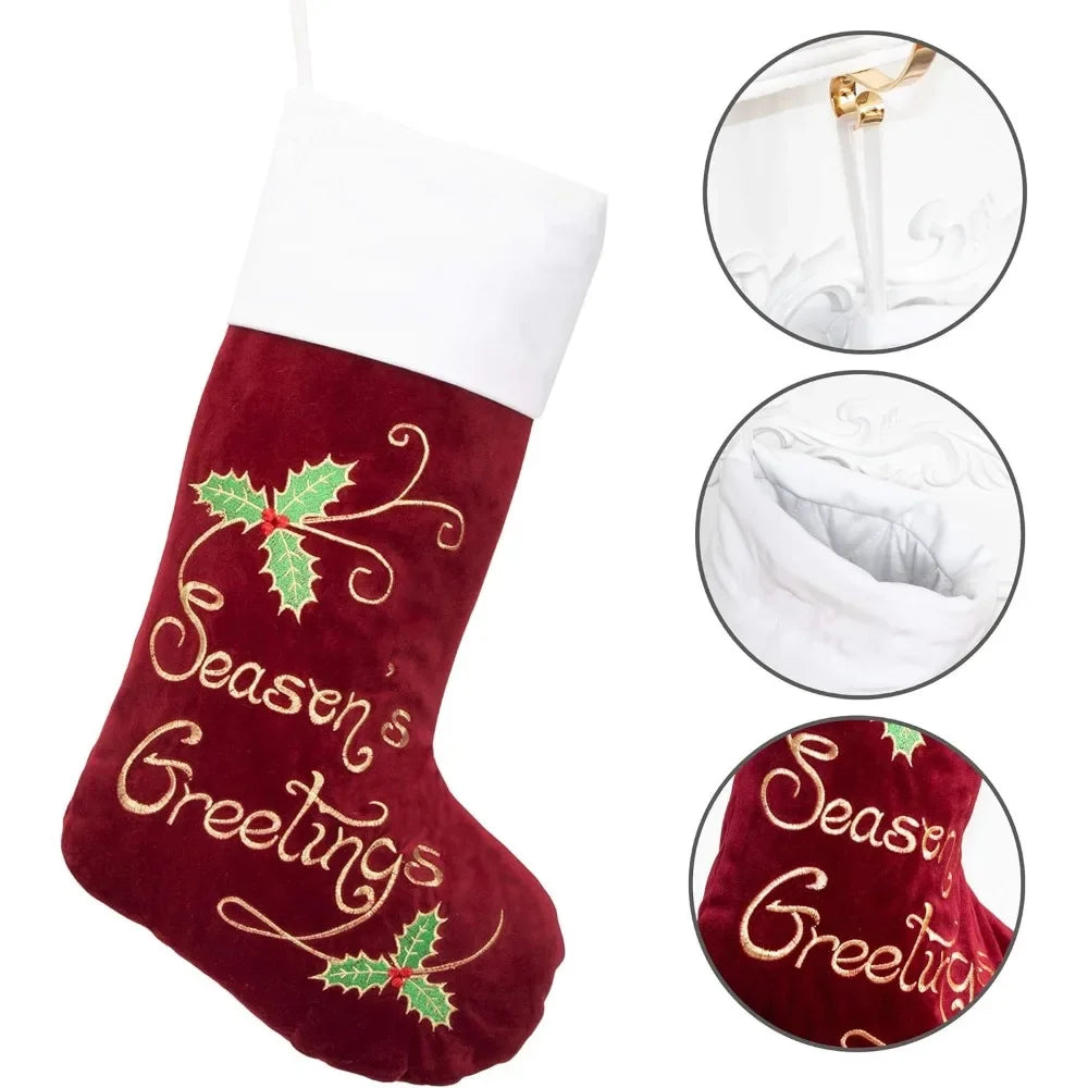 Christmas Stocking Set 6Pcs - Velvet Embroidery - Quilted Lining