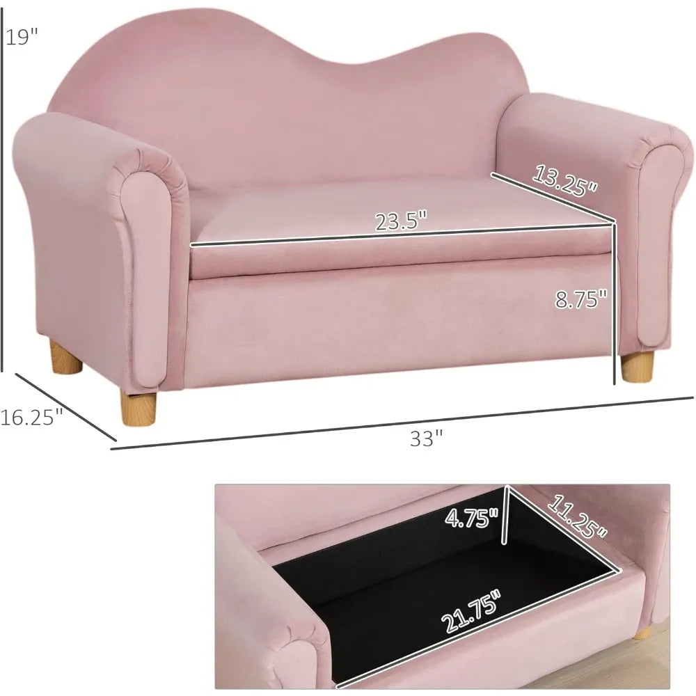 Childrens Sofa - Storage Under Seat - Velvet Upholstery