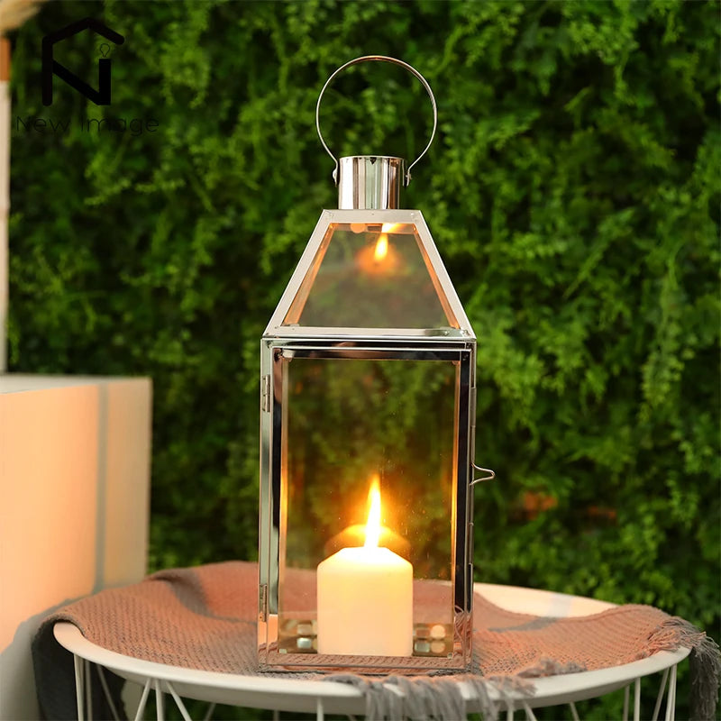 Candle Holder Lantern - Stainless Steel & Glass