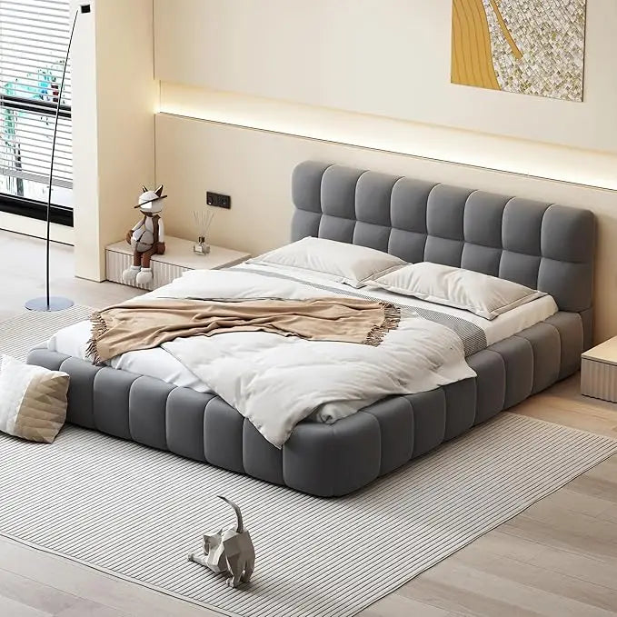 Platform Bed Frame - Queen Size - Teddy Fleece Upholstery