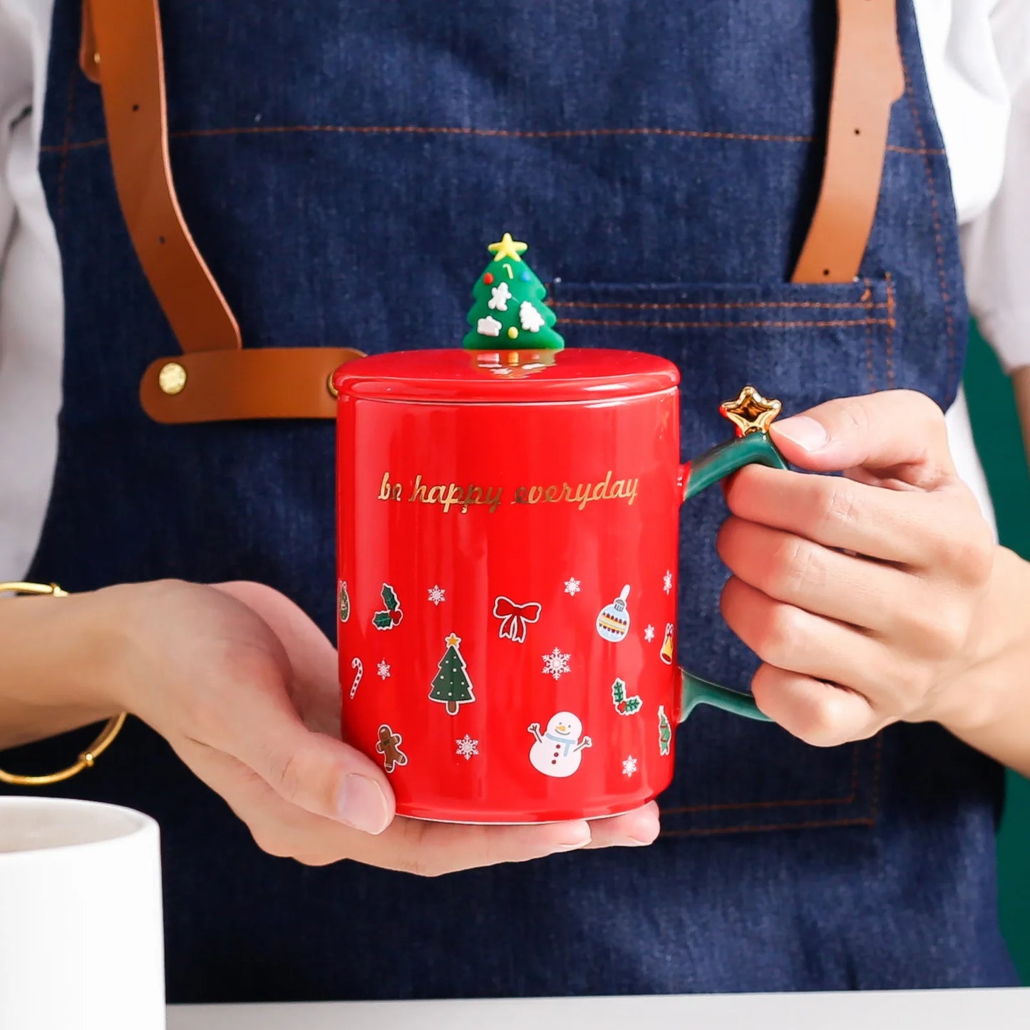 Christmas Coffee Mug with Lid and Spoon