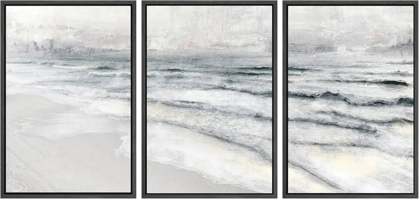 Canvas Prints *3Pcs Mural - Framed - Beach Shore Illustrations