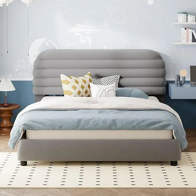 Platform Bed Frame - Queen Size - Teddy Fleece Upholstery