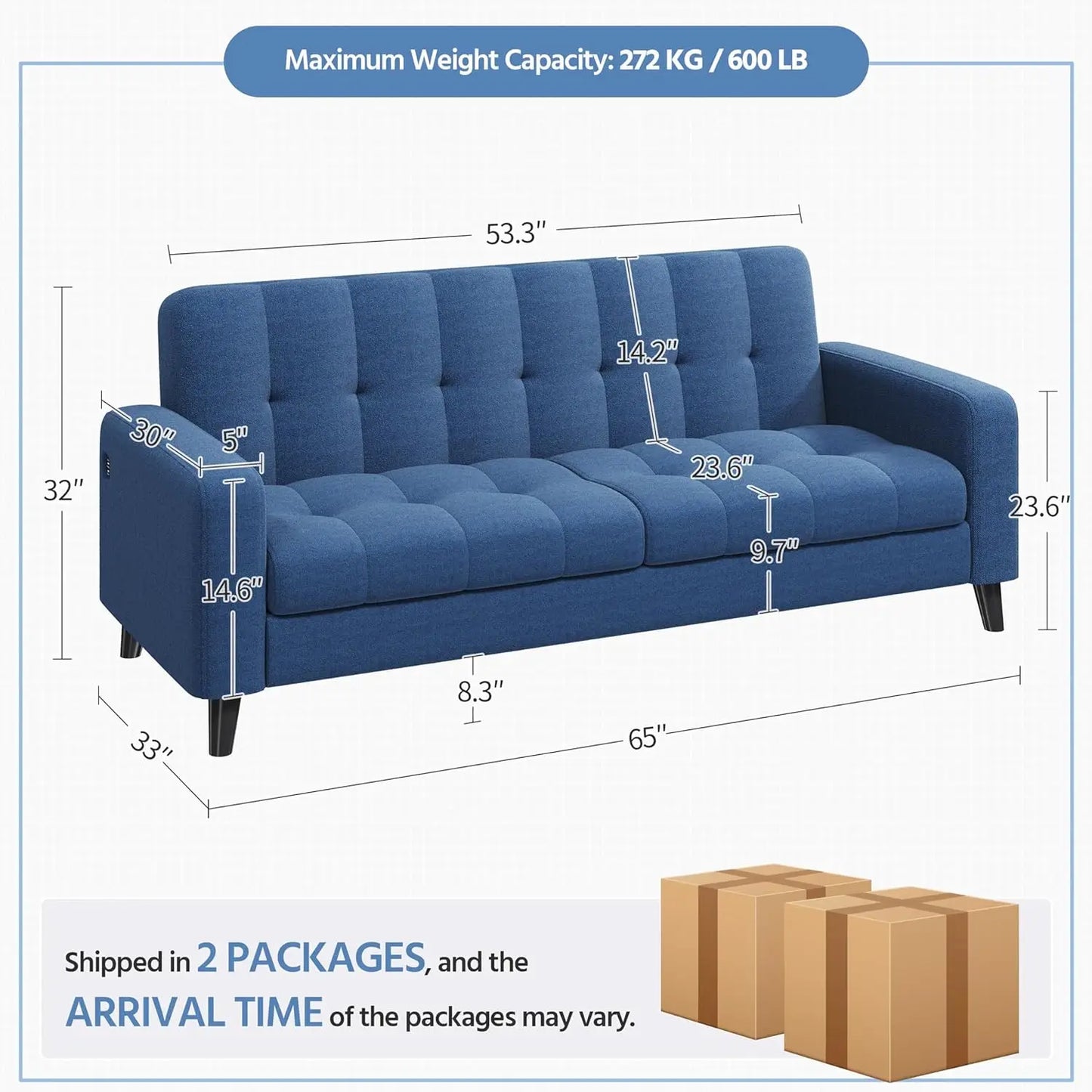 Sofa Loveseat - Small Couch, Sofa - USB Ports