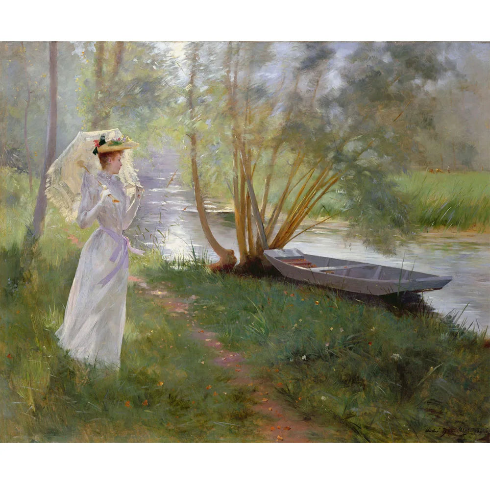 Fine Art - A Walk by the River by Andre Brouillet - Giclee - Hand Painted