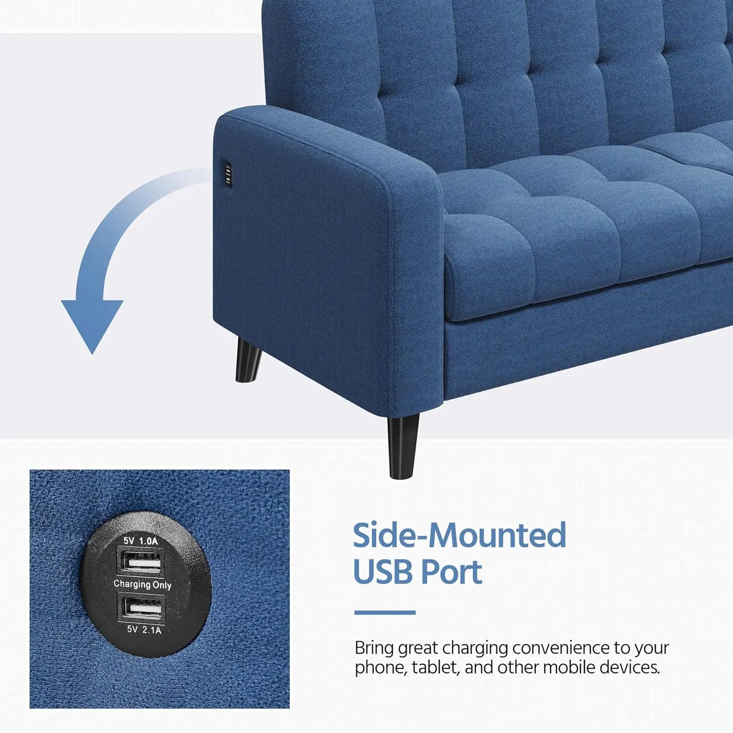 Sofa Loveseat - Small Couch, Sofa - USB Ports