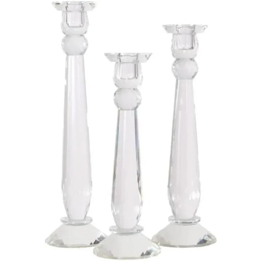 Crystal Taper Candle Holder Set *3Pcs - Modern Sleek Sophistication