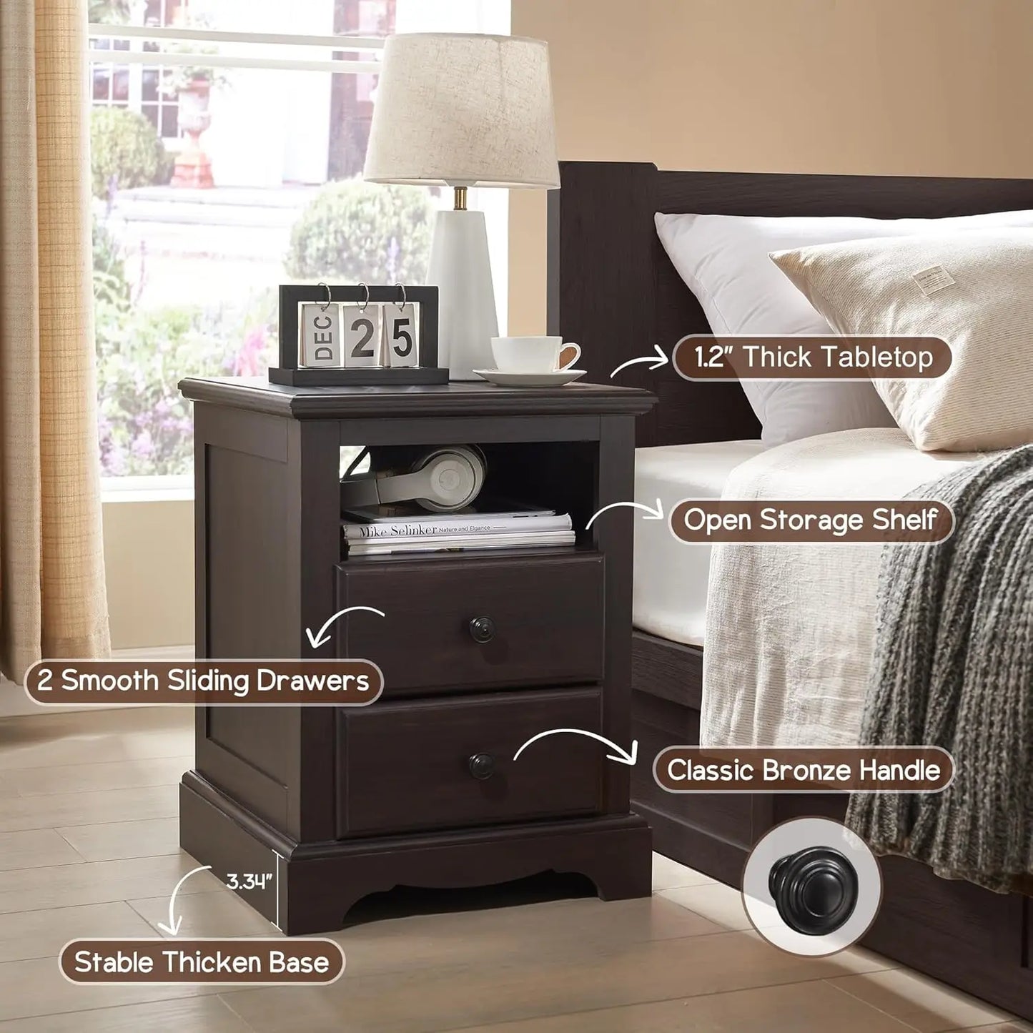 Nightstand - End Table - Bedside Table - USB Ports, Charging Station