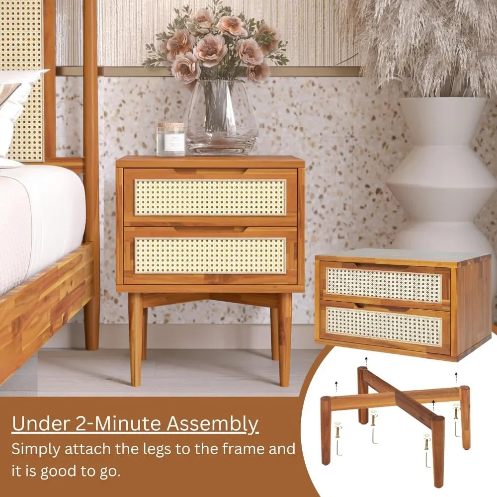 Bedside Table - Nightstand -  End Table - Wooden Rattan - Oliver Collection