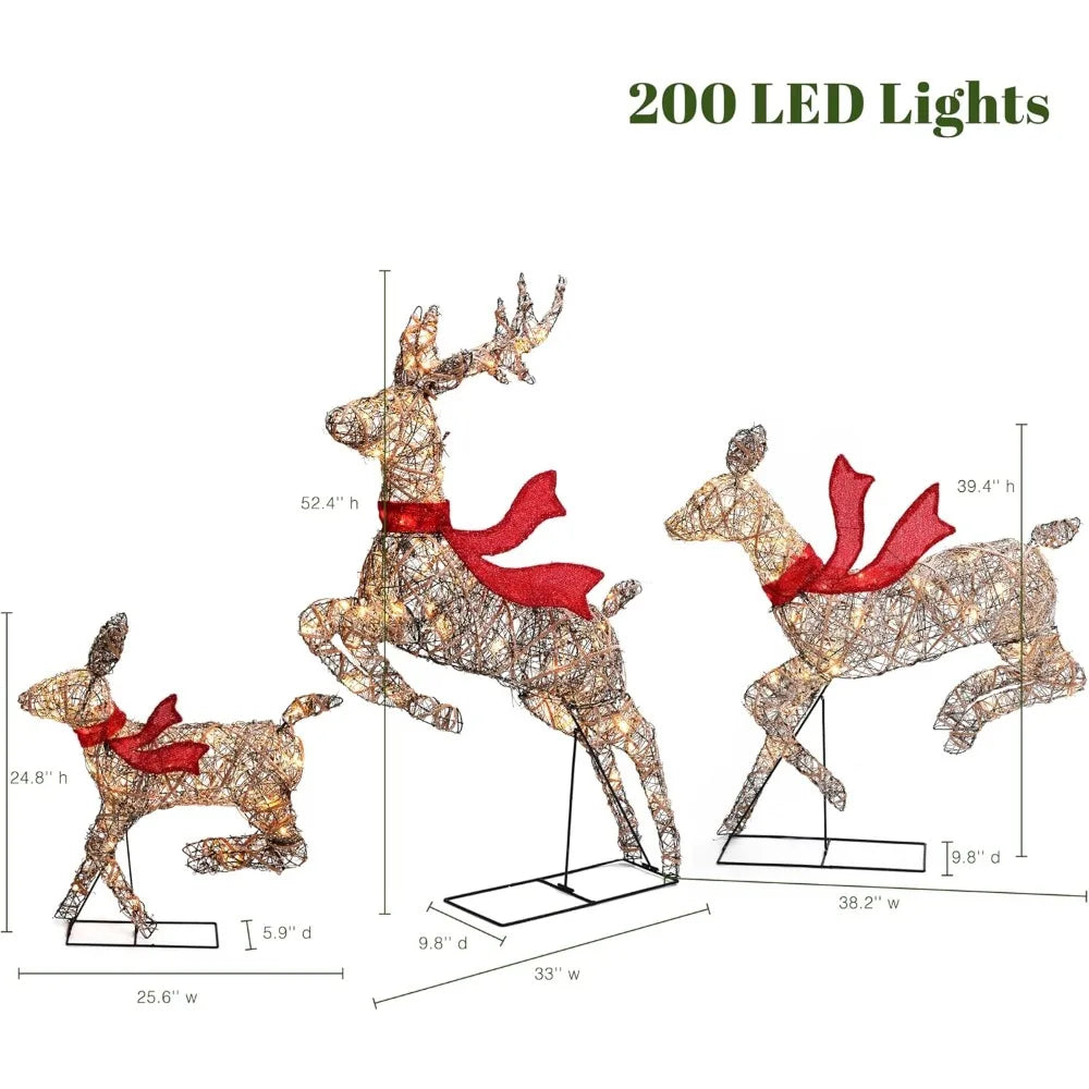 Christmas Reindeer Set *3Pcs - Pre-Lit - Outdoor Christmas Decorations