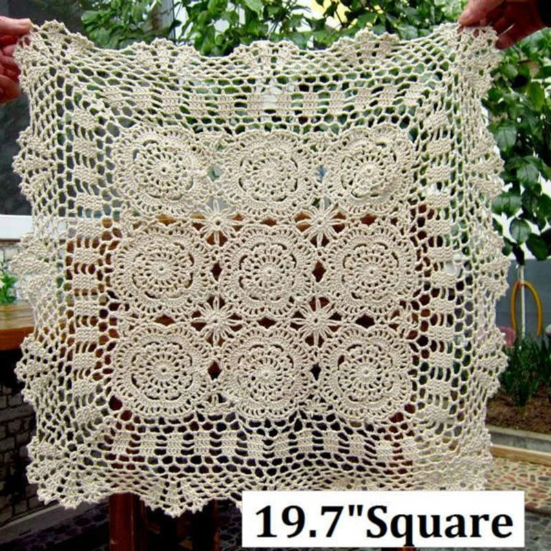 Crochet Table Cloth - Placemat - Handmade -  Beige & White