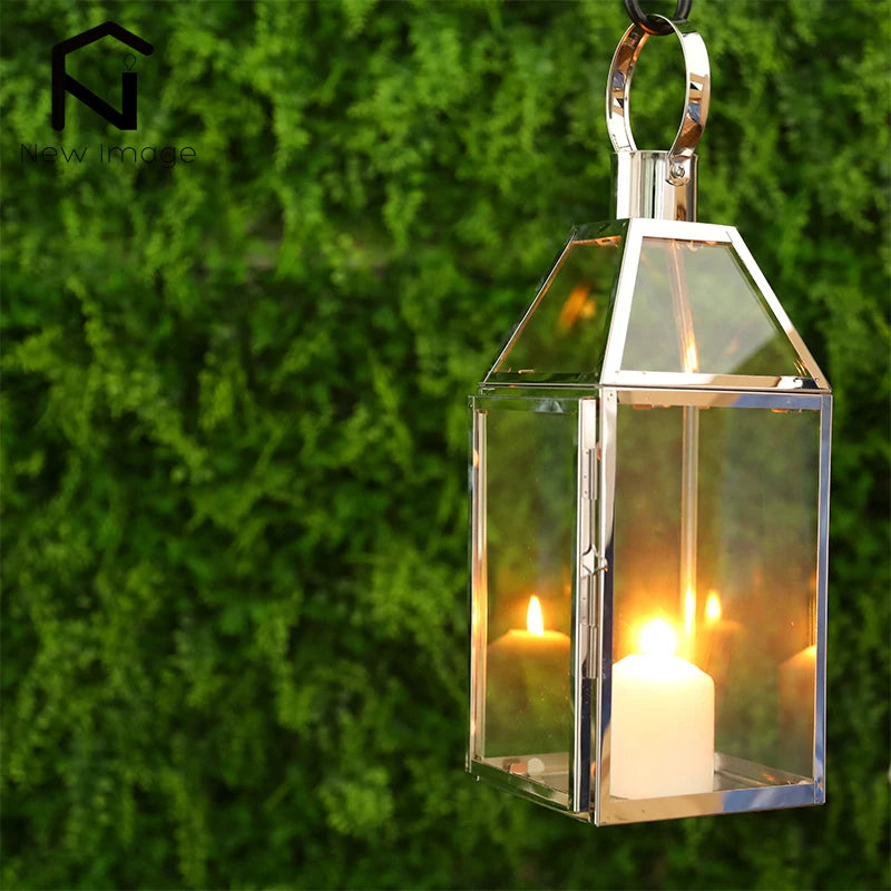 Candle Holder Lantern - Stainless Steel & Glass