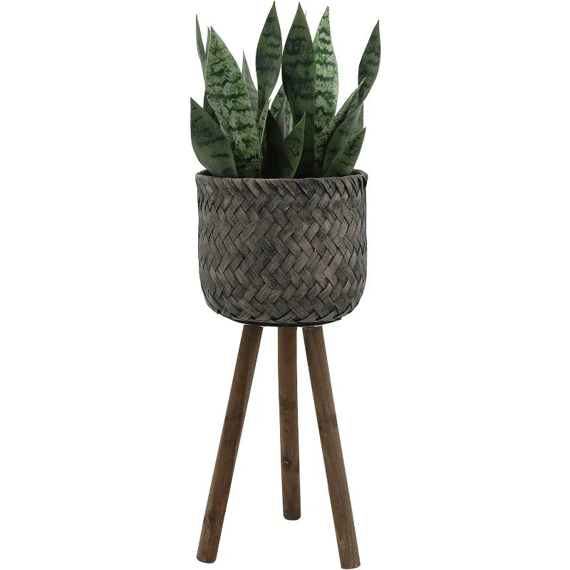 Planter Set *2Pcs - Bamboo Wood - Indoor Outdoor - Tripod Legs - Baskets - 19" 23"