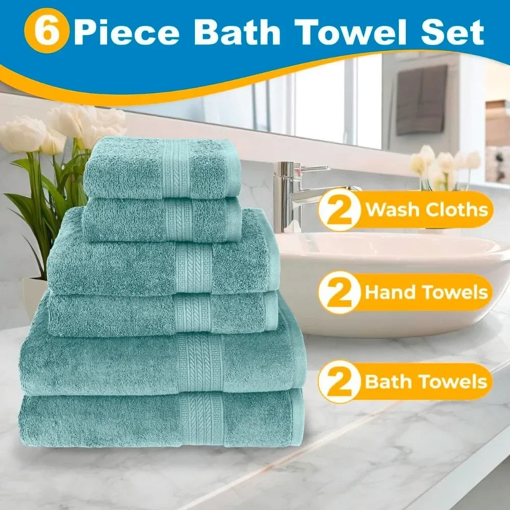 Bath Towel Set *6Pcs - 100% Ring Spun Cotton - Assorted Colors