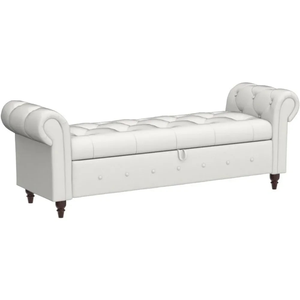 Ottoman Storage Bench, Rolled Arms, Tufted