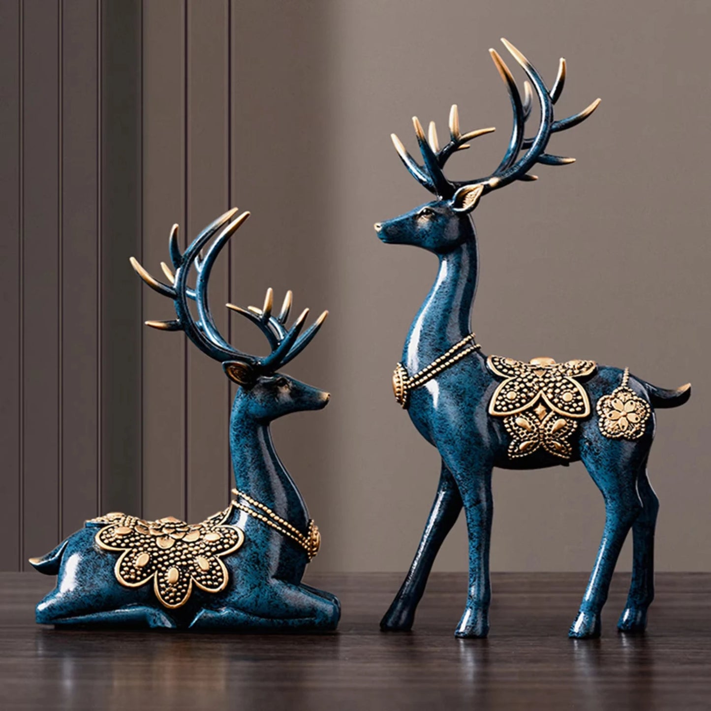 Christmas Reindeer - Holiday Decorations - Resin Figurines Blue