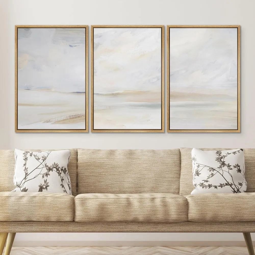 Canvas Prints *3Pcs Mural - Framed - Beach Shore Illustrations